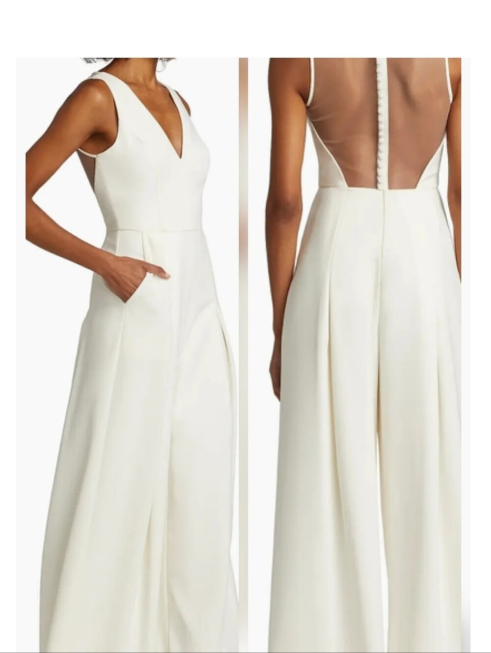 Elegant White V-Neck Wide-Leg Jumpsuit